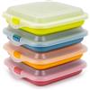 PracticDomus Porta Sandwich e Alimenti Ideale per Pranzi e Spuntini. Riutilizzabile, senza BPA e Impilabile in Frigorifero. Dimensioni: 14 x 14 x 3.6 cm (4X Assorti.)