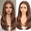 Allbell Parrucca Allbell 13x6 marrone scuro con highlights, lace front per donne, lunga 22 pollici, diritta e a strati. Parrucca sintetica HD senza colla, perfetta per uso quotidiano e feste