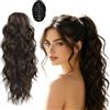 RANYAKE Coda Capelli Extension con Pinza,Capelli Sintetici Ondulati Naturali 50cm,Extension Capellis Codas di Cavallo,Parrucca Lunga Riccia Color Castano Scuro con Clip,Per Capell Ricci,Lunghi,Corti