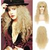 Salaibs Parrucca lunga ondulata da donna, stile rocker, stile punk anni '80 e '70, con frangia, per cosplay, Halloween, discoteca, feste