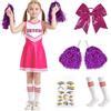 Bocguy Costume da cheerleader per bambini, costume da cheerleader da donna, costume da cheerleading, vestito da cheerleader, con calze e pompon e fiocchi e adesivi arcobaleno, per carnevale, Halloween (110