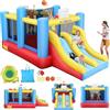 AKEYDIY Gonfiabile castello per saltare per bambini dai 3 ai 12 anni, 4,6 x 2,4 m, castello gonfiabile con scivolo e area di salto con palla e canestro da basket, per 4 bambini, tessuto Oxford resistente 420D