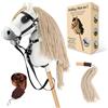 Charmofun Hobby Horse, Cavallo con Bastone per Bambini con Testa A3, Morbido Halter in Peluche, Coda Fluente e Cinghia Regolabile, Ideale per Gioco e Regalo (Bianco (con Capestro in Peluche))