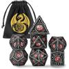 DND DADO Set di Dadi in Metallo DND, Motivo Occhio di Drago, 7 pezzi di Dadi Poliedrici in Metallo, Accessori per Giochi di Ruolo, Regali D&D con Borsa Regalo, D20, D12, 2D10, D8, D6, D4, Rosso, Nero, Argento