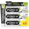 Puro by Forhans, Dentifricio Black4White Tripack, Dentifricio al Carbone Attivo in Gel, Azione Sbiancante Delicata, per Igiene Orale, Alito Fresco, con Silice Idrata e Fluoro, 3x75 ml