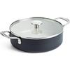 KitchenAid Aluminium Tegame Ceramica Antiaderente con Coperchio Vetro e Manico Ausiliario, 24 cm/3,1 L, Senza PFAS, Induzione, Manico Acciaio Inox, Forno, Lavastoviglie, Nero