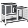 PawHut Conigliera da Interno in Legno Abete con Ruote 110x50x88cm Grigio