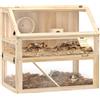 PawHut Gabbia criceto in legno, gabbia roditore a 3 livelli, base rimovibile per una facile pulizia, coperchio apribile, capanna, altalena, ruota esercizio e rampe, 80 x 50 x 76 cm, legno naturale