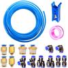 HUAZIZ Tubo pneumatico in poliuretano, 15 metri, flessibile, per aria compressa, esterno 6 mm x interno 4 mm, blu, con connettore pneumatico Air Push (Y/T/L/I)