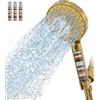 SR SUN RISE Soffione doccia filtrato con palmare, ad alta pressione, 9 modalità di spruzzo, oro spazzolato, con 4 filtri, soffione doccia staccabile, filtro addolcitore d'acqua perline per acqua dura, rimuove il