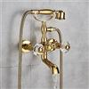 Gx Rubinetto Vasca Bagno Con Doccetta, Oro Due Maniglie Rubinetto Miscelatore Vasca A Parete Con Supporto E Tubo Da 150Cm, Ottone, Anticato