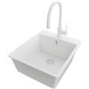 PRIMAGRAN Lavandino da Cucina Tutto Bianco 43x50cm, Lavello in Granito a 1 vasca + Rubinetto 38x14cm + Set di accessori, Lavabo da Cucina Incasso al Mobile 45cm - Riga S154