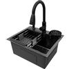 Wulimasun Lavello da cucina, 45 x 40 cm, lavello da cucina in acciaio inossidabile, lavello integrato con rubinetto estraibile a 360° con lavandino+cestino di drenaggio+dispenser di sapone da incasso (45 x 40