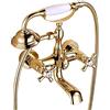 Gx Rubinetto Vasca Bagno Con Doccetta, Oro Due Maniglie Rubinetto Miscelatore Vasca A Parete Con Supporto E Tubo Da 150Cm, Ottone, Anticato