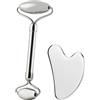 SV life Set Gua Sha e Rullo Viso in Acciaio Inox 304 | Massaggiatore Viso Effetto Freddo, Rullo Doppio per Viso e Occhi | Drenaggio Linfatico, Doppio Mento, Occhiaie, Borse