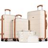 Tavoxda Set valigie 5 pezzi rigide in ABS leggere, trolley da viaggio con ruote girevoli e lucchetto TSA, 20"+24"+28", con borsone da viaggio e beauty case, bianco