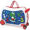 ITACA - Valigia Bambina Con Seduta Comoda Trolley Cavalcabile Con Ruote Girevoli Valigia Per Bambini Leggera Colorata Design Giocoso Viaggi Divertenti Per Piccoli, Dino