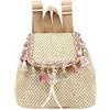 LA HUATE Piccolo zaino da donna in paglia intrecciata a mano con nappe bohemien da spiaggia zaino borsa per vacanze estive, cachi + nappa, S, Casual