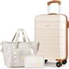 Tavoxda Set valigia cabina 3 pezzi in ABS rigido, trolley bagaglio a mano con ruote girevoli, borsa da viaggio e beauty case, 20 pollici, bianco