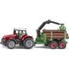 Siku 1134 Trattore Massey Ferguson con rimorchio forestale, gru di carico mobile con funzione di presa, 6 tronchi, in metallo e plastica, giocattolo forestale