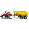 Siku 1132 Trattore Steyr con ribaltabile Krampe, cassone ribaltabile, cabina rimovibile, carrozzeria in metallo, rosso/bianco/giallo, giocattolo agricolo per bambini