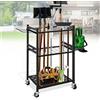 Ysislybin Porta Attrezzi, Porta Attrezzi da Giardino con Ruota Universale 43 x 30 x 81,3 cm Porta Scope Nero con 6 Ganci Laterali Lunghi e 3 Ganci Portaoggetti per Garage Giardini Capannoni