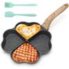 LOMUG Padella per omette a 4 fori, rivestimento antiaderente in granito, piccole padelle, motivo: padella a induzione, a forma di cuore, con 2 spazzole per fornello a gas (nero)
