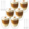 Gowkeey Tazzine Caffe Vetro Doppia Parete, Bicchieri Caffe Vetro Borosilicato, 350ml Tazza Doppio, Tazze da Cappuccino con 6 Cucchiaini, Bicchierini Caffè Vetros, Tazzine Vetro Caffe,6 Pezzi (350ml)