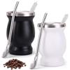 Vaileal 2 tazze Mate in acciaio inox, a doppia parete, set da tè Yerba Mate con cucchiaino e spazzola per la pulizia, isolamento termico per tè, caffè, latte e succo (nero + bianco)