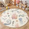 HASLEFND Tappeto rotondo 80cm, lavabile in lavatrice e antiscivolo, morbido tappeto rotondo Animali marini Meduse, cavallucci marini, coralli, per soggiorno, camera da letto, cucina, asilo nido
