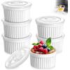 Aurobest 6 Pezzi Ciotole Ceramica con Coperchi, 236ml / 8 Oncia Set Ramekin, Tazza Budino Porcellana, Pirottini Soufflé, Stampi Creme Brulè, Contenitori Mini per Forno, Crema Pasticcera, Dessert (Bianco)