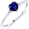 Planetys - Anello solitario da donna in oro bianco 375/1000 incastonato zaffiro naturale taglio cuore e diamanti, 12, Metallo, Zaffiro blu