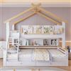 Kebnor Letto a castello, letto per bambini, due cassetti con ruote, squisita rampa decorativa e design del tetto, scala obliqua a quattro piani, pino + MDF, bianco + naturale, 90 x 200 cm e 120 x 200