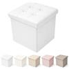 cecaro group Pouf Cubo Contenitore in Ecopelle 38x38 cm - Seduta Imbottita con Baule Salvaspazio - Trapuntato con Bottoni - Vari Colori (Bianco)