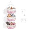 OJTOJT Organizer da appendere in corda di cotone con nappe, cestino a 3 livelli per porta e parete, cestino a parete rosa-bianco per bagno, cameretta e camera da letto（A3-rosa-bianco）