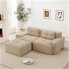 Cayipng Divano angolare a 2 posti,divano modulare senza telaio a compressione sottovuoto con pouf,2 cuscini,Imbottitura in schiuma 32D alta densità,Senza montaggio,Beige(Seduta prof. 74+Bracciolo lar. 30)