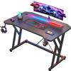 Klyvvo Scrivania Gaming LED 100x60cm, Tavolo Computer con Banda RGB, Tavolo Gaming Ergonomica, Gamer con Superficie in Fibra Carbonio, Scrivania per Computer con Porta Tazza e Gancio per Cuffie, Nero