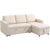 HOMCOM Divano ad angolo Convertibile divano letto 3 posti modulabile con chaise longue reversibile, contenitore integrato e 3 cuscini per lo schienale, tessuto effetto lino, color crema