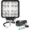Willpower 1PC Faro LED 4 Pollici 48W Faretto LED 12V 24V Luci da Lavoro Spotlights Fendinebbia LED per Trattore Fuoristrada Camion Barca Auto 4x4, IP67, 3000K&6000K, Con Cablaggio, Quadrato