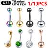 NONE Anelli per ombelico in titanio G23 14G con zirconi, altamente lucidati, con filettatura, per sopracciglia, ASTM F136, all'ingrosso, 1/10 pezzi