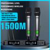 AONESS Microfono wireless professionale UHF Microfono per conferenze per spettacoli di nozze da palco per karaoke portatile in metallo a 2 canali