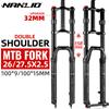 NanLio Forcella anteriore da neve a doppia spalla Forcella MTB da 27,5 pollici / 29 * 2,5 pollici 150mm Forcella per bici da viaggio Supension d'aria Forcella per bici elettrica 15/9MM