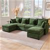 okwish Divano Modulare da 4-6 Posti con 2 Pouf e 6 Cuscini, a Forma di U o L, in Tessuto Ciniglia Verde, 278 × 161 × 81 cm