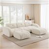 okwish Divano Modulare a 3 Posti a Forma di U con 2 Pouf, Design Senza Telaio, Comfort in Schiuma 32D, Tessuto Chenille Bianco
