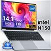 Erilles Nuovo Laptop da Gaming Intel N150 2026 con Windows 11 Pro, 16GB RAM, SSD da 1/2TB, Schermo HD 1920*1080, per Ufficio e Studio, Notebook PC da 14.1 Pollici