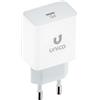 UNICO Caricatore da Muro USB-C 20W PD - Ricarica Rapida a Singola Porta, Bianco, Certificato RoHS e CE