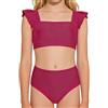 Generico Costume Bambina Mare Due Pezzi,Costume da Bagno Due Pezzi per Bambine Scollo Quadrato Volant Tinta Unita con Balza