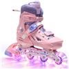 OLYSPM Pattini in Linea Bambina Rosa-Viola,4 Misure Regolabili Pattini Bambina con 8 Ruote Luminose,Regalo di Compleanno Natale per Principianti Adulti