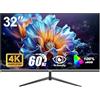 Gawfolk Monitor per computer 32 pollici 4K UHD, schermo ultra chiaro (3840×2160p), 100% sRGB, angolo di visione di 178 °, HDMI, porta display, compatibile con montaggio a parete 100 * 100 mm- nero