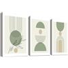 HALFLEMART 3Pcs Stampa su tela Con Cornice Verde Salvia Bohémien Pittura Foglie Verdi Beige Astratte Quadri su tela Sole e Luna Geometrici Quadri Moderni Soggiorno Camera da Letto Stampe da Parete 30x40cm x3